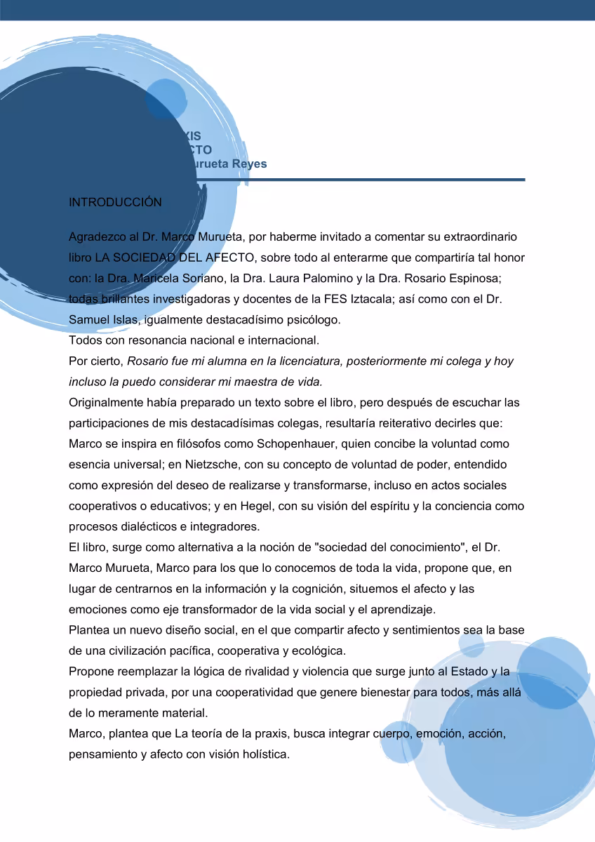 El afecto como eje transformador: comentario al libro de Marco Eduardo Murueta